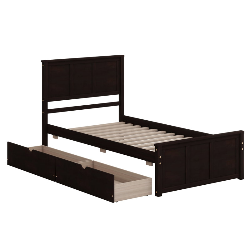 Lit plateforme avec rangement à 2 tiroirs, Espresso