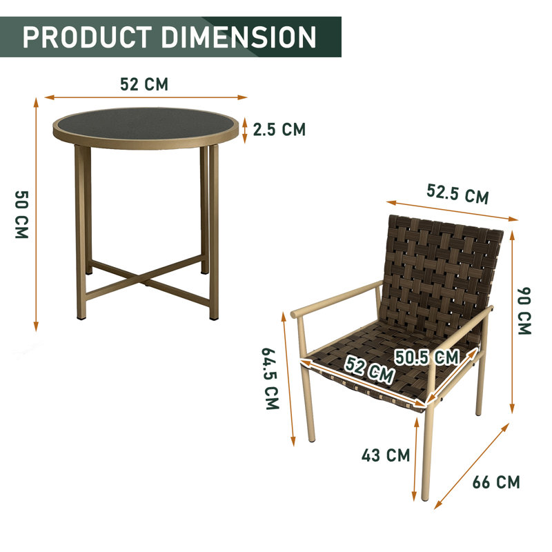 2 - Person Wicker Patio Dining Set with Round Table