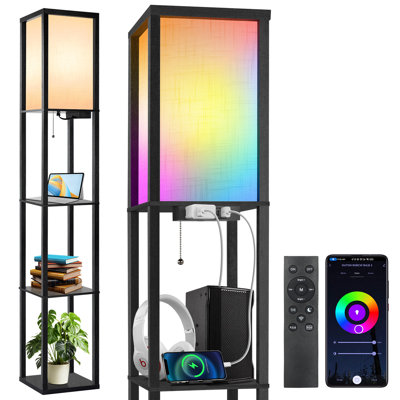 Lampe sur pied à DEL 63 po avec télécommande et tablettes Nevaen