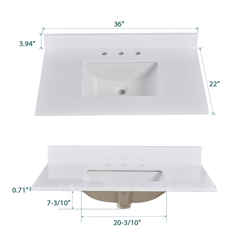 36'' Engineered Stone Single Bathroom Vanity Top with Sink