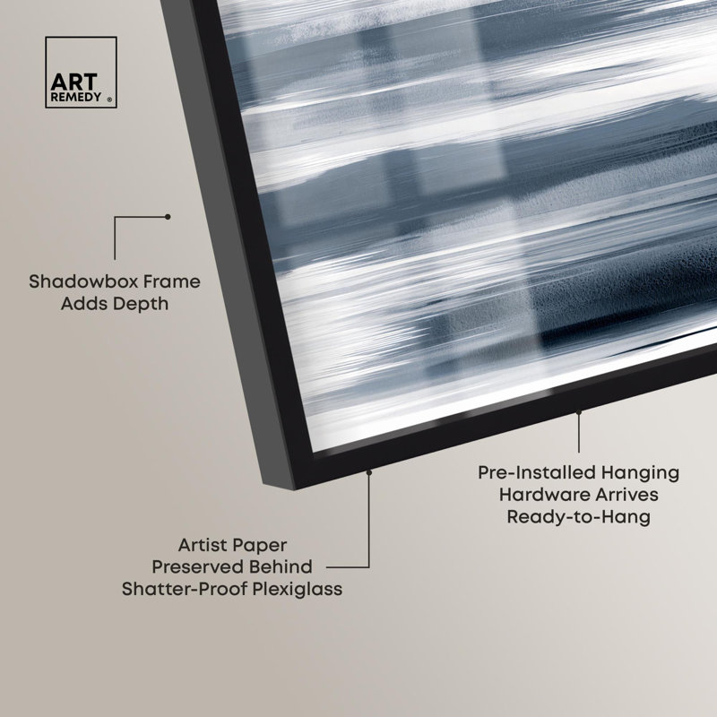 «Blue Mirage Shadowbox Print», art mural bleu par Art Remedy, H 17 po x l 25 po, Noir