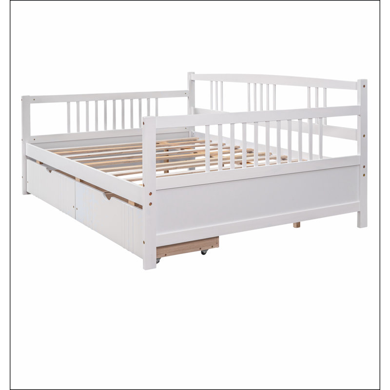 Daybed Wood Bed with Two Drawers, White, Full