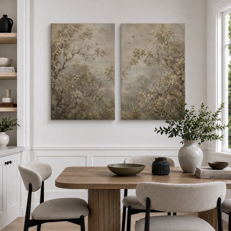 «Mute Botanical Forest Landscape», art de salle à manger, impression sur toile encadrée, 2 pièces, 36" H x 48" W x 1.5" D