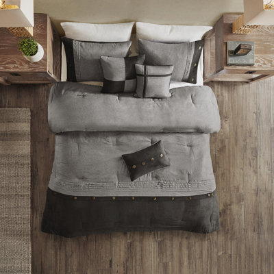 King Size Faux Suede Comforter Set - Lodge Style In Gray