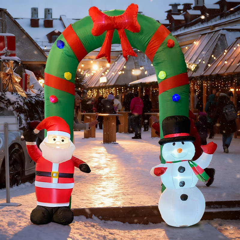 Arche gonflable père Noël avec bonhomme de neige avec lumières DEL intégrées