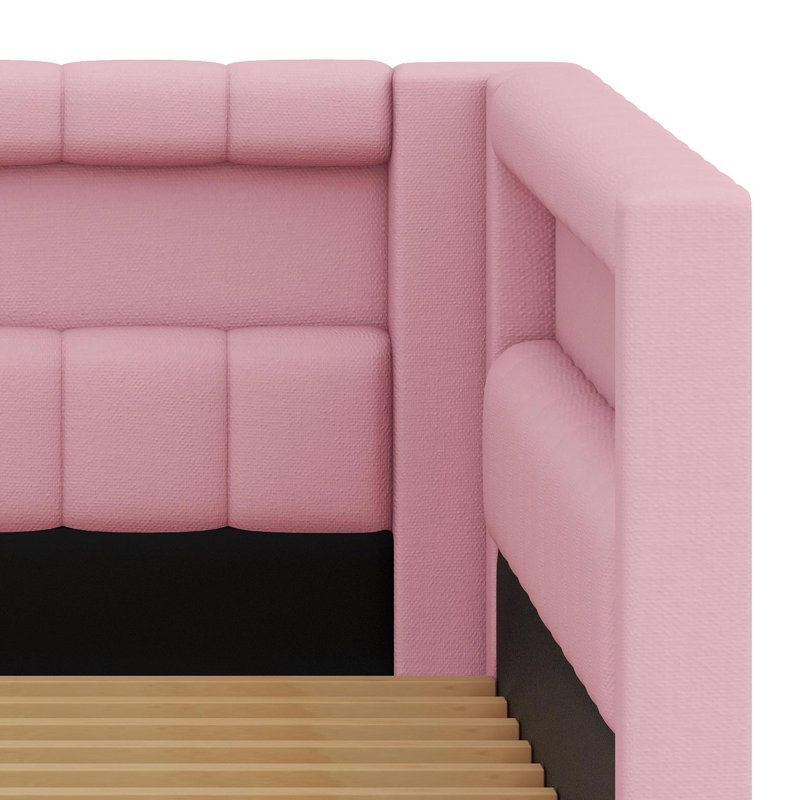 Contemporary Soft-Finish Platform Frame Featuring Built-in Power Ports and Illumination, Pink