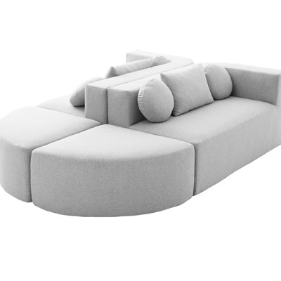 114.9" Boneless Modular With Curved - End Modules, Deep Seating, And Boucle Fabric In Grey For Combined Customizable Shape, Comfortable Seating Relaxing Space
