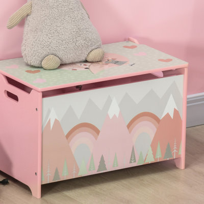 oy Box with Lid, Toy Chest Storage Organizer for Bedroom with Safety Hinge, Cute Animal Design, Pink