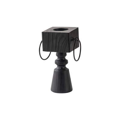 Porte-bougie colonne en bois massif, chandelier de ferme noir mat de 9,8 po avec poignées en fer pour table de salle à manger, manteau de cheminée et table basse