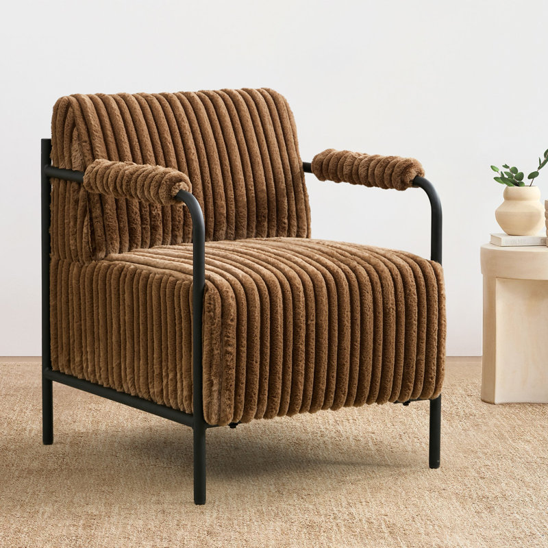 Fauteuil rembourré en velours côtelé Stolle, Microfibres brunes