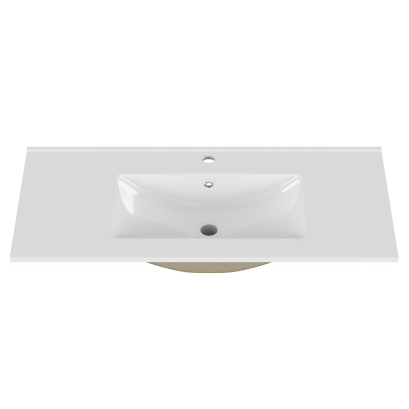 Lavabo de salle de bain 36 po en céramique blanche - Convient à un meuble-lavabo de 36 po, trou de robinet pré-percé, esthétique minimaliste élégante, durable et facile à nettoyer