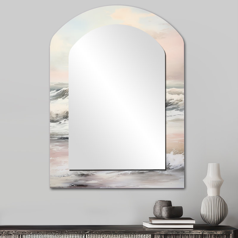 Beige Pink Minimalism Tranquil Whispers I - Minimalism Unique Shape Unique Mirror, Beige Freeform Large Wall Mirror, Printed Metal Art