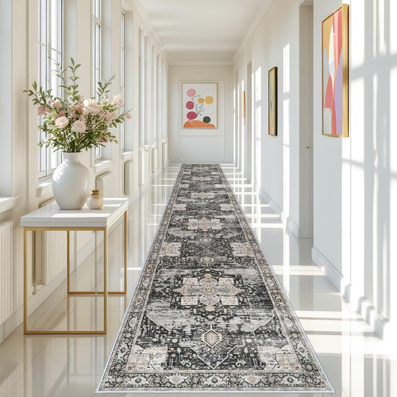 Washable Hallway Runner 3x20 - Long Entryway Runner Rugs for Hallway Stain Resistant Carpet for Bedroom Kitchen with Non Slip Backing Home Decor Floor Decoration Mat 3x20 Black