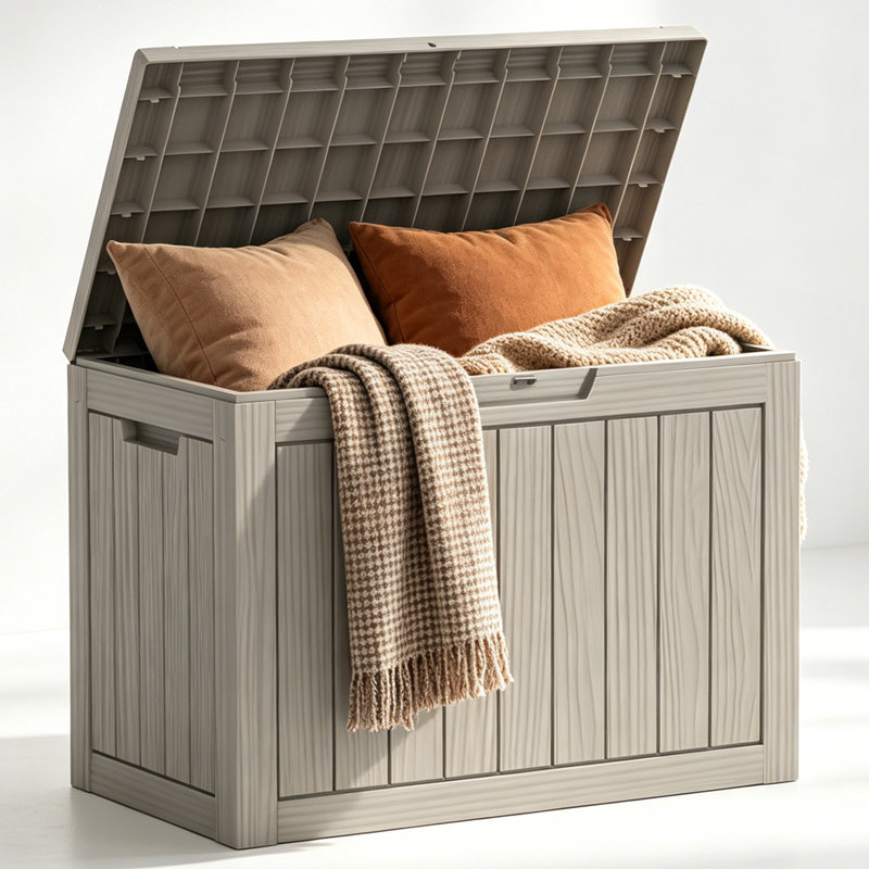Boîte de rangement pour terrasse 45 po, 45 Gallons Water Resistant Grey Resin Storage Box