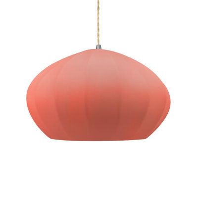 Radiance - Oval Fluted 1-Light Pendant - Gloss Blush - Brushed Nickel - Dedicated LED - Beige Twist Cord