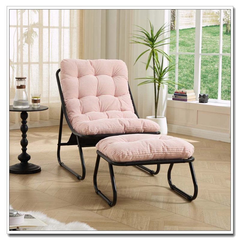 Chaise longue d'extérieur avec repose-pieds pour patio, Rose