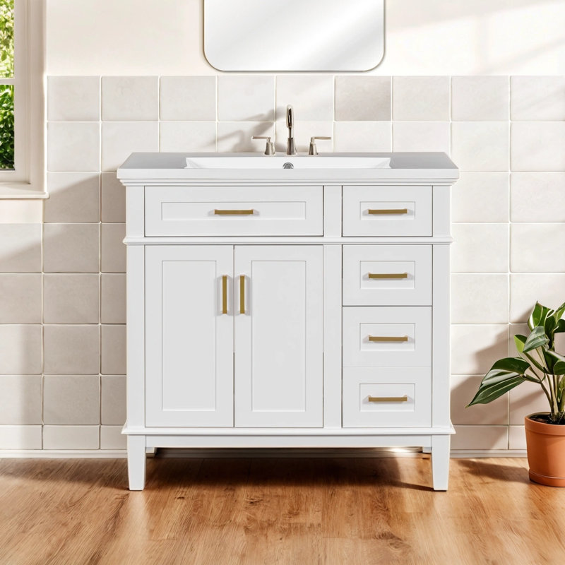Azara 36'' Single Bathroom Vanity with Ceramic Top, White