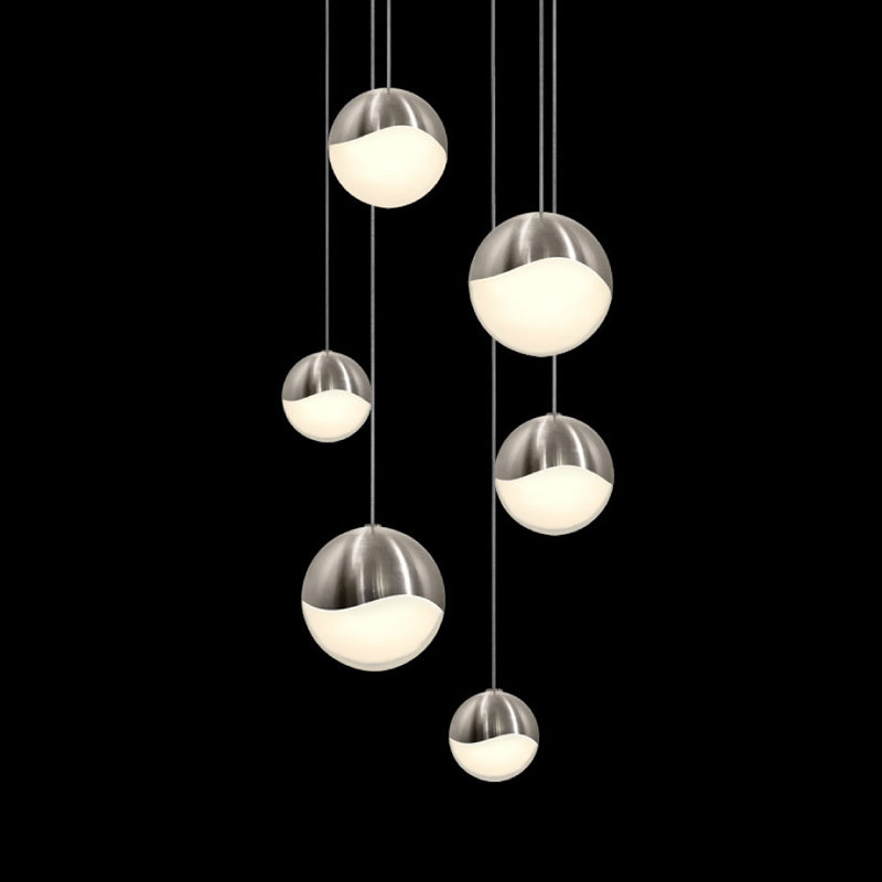Grapes® 6 - Light LED Pendant, 3.25" H x 11.25" W x 11.25" D, White, Satin Nickel