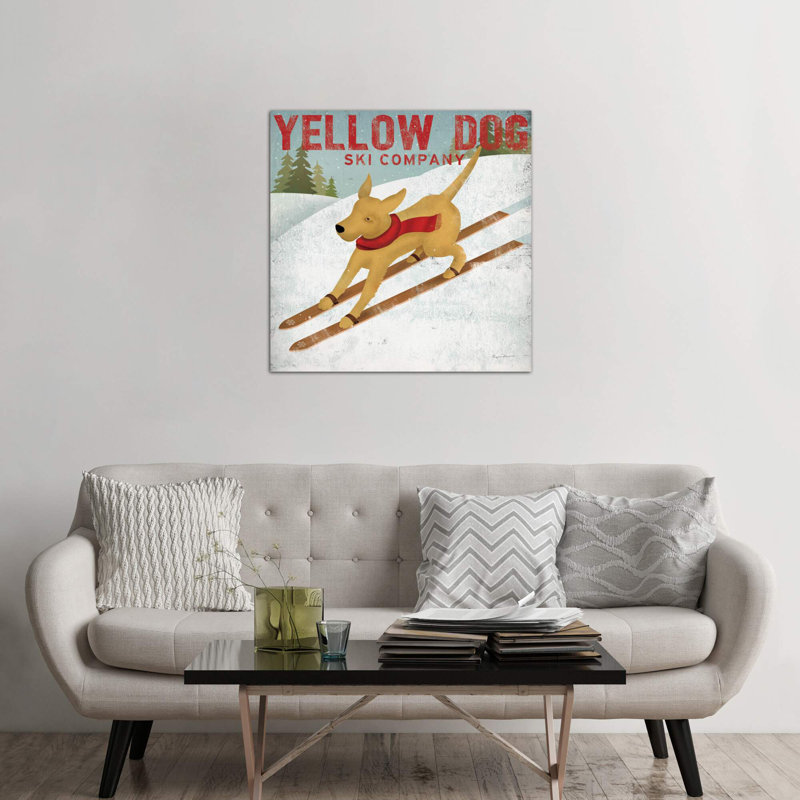 Yellow Dog Ski Co. by Ryan Fowler - Print on Canvas, 93.98 cm H x 93.98 cm W, Black Floater Framed