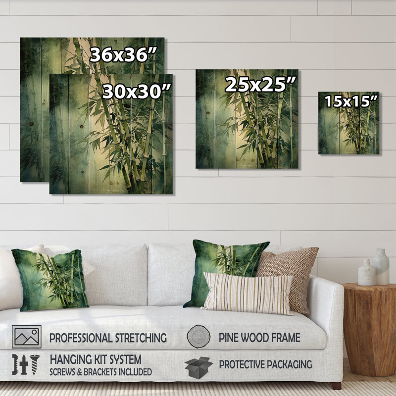 «Bamboo Forest Intesed Field I», art mural en bois de bambou sur bois de pin naturel, H 15 po x l 15 po