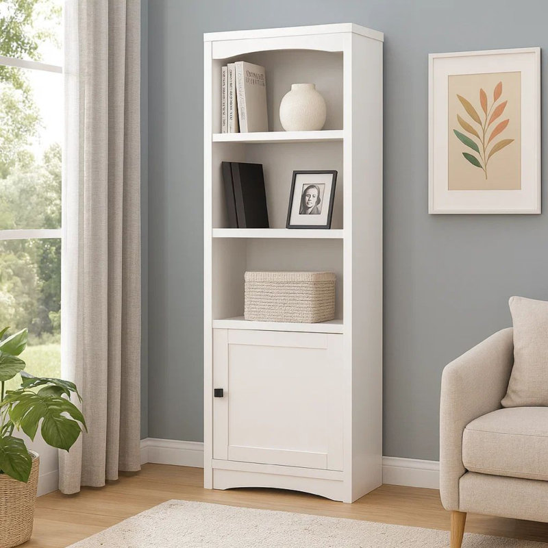 Donna Media Tower Pier Cabinet, Adjustable Shelves,  Wood 71 Inch, White
