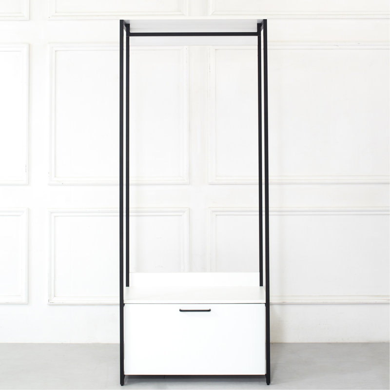 Garde-robe avec support en métal - surface d'eau, bois extra capacité et un tiroir-tiroir, revêtement thermolaqué, durabilité accrue, rangement en profondeur et chaleur, panneau anti-taches E0, 2 fois plus épais, fabriqué en,