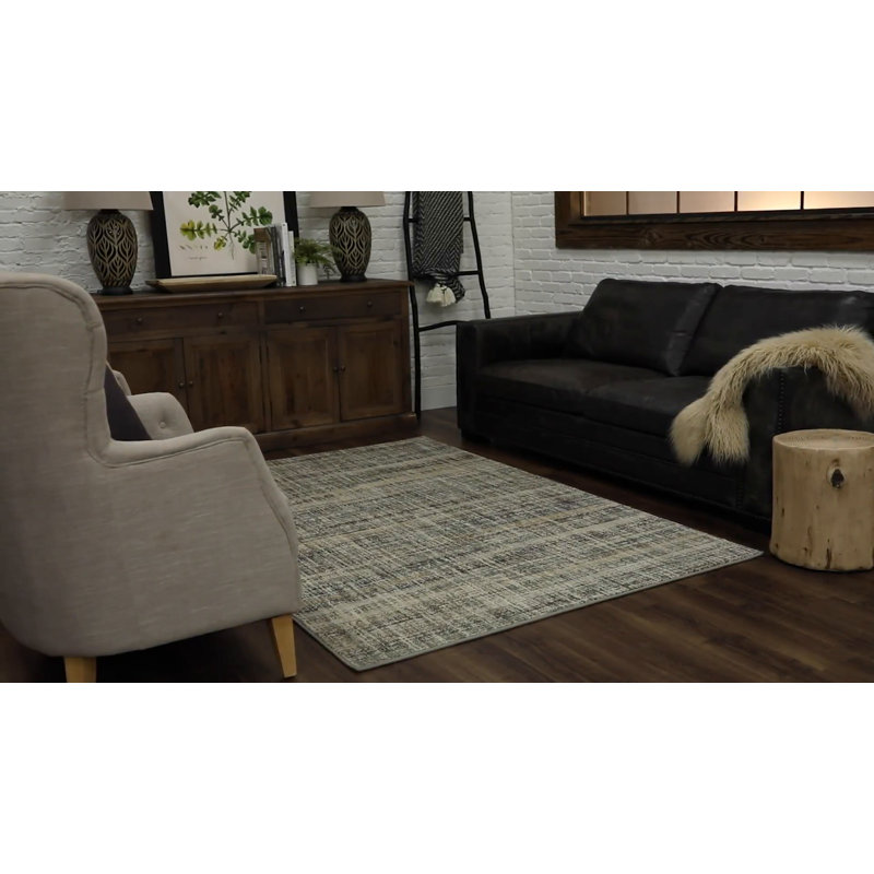Beige and Taupe Synthetic Stripe Rectangular Area Rug