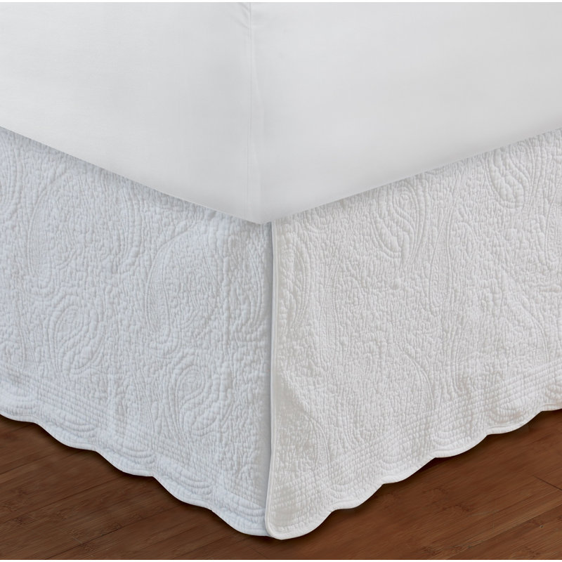 Greenland Home Fashions Paisley Quilted Bed Skirt Queen 60x80+18 White Cotton 18" Drop Tailored Design, Queen