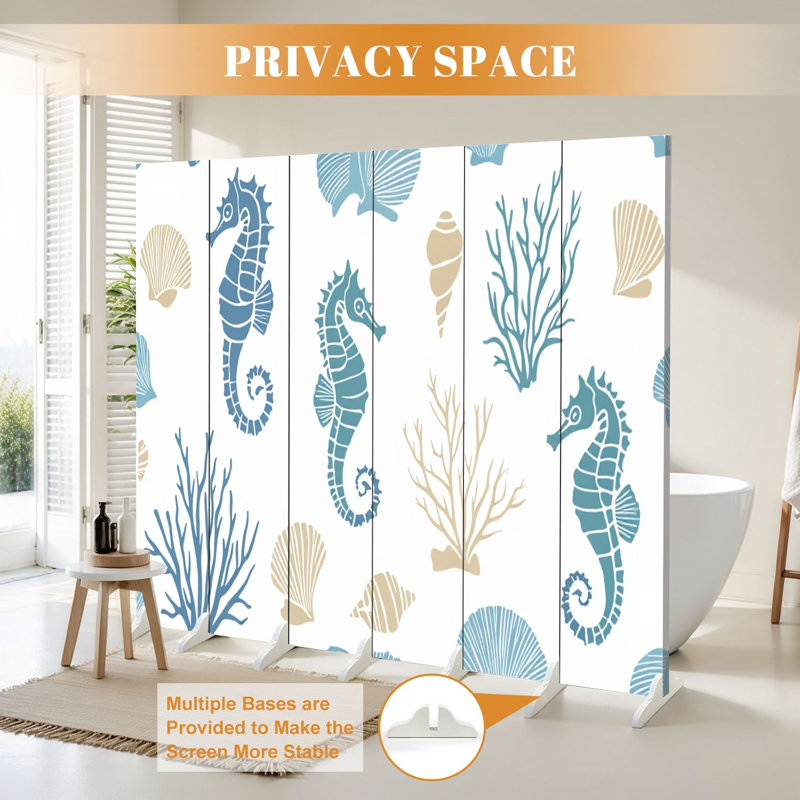 Paravent 6 panneaux à cloison pliable Royal Summer Seashell Seahorse
