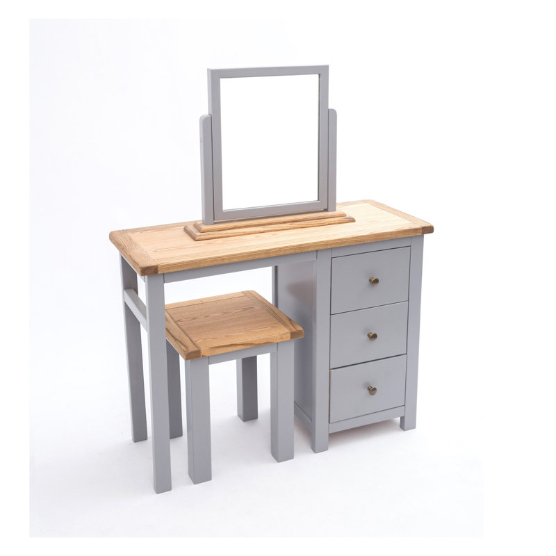 Mielke Dressing Table with Mirror, Natural/Grey/Gold