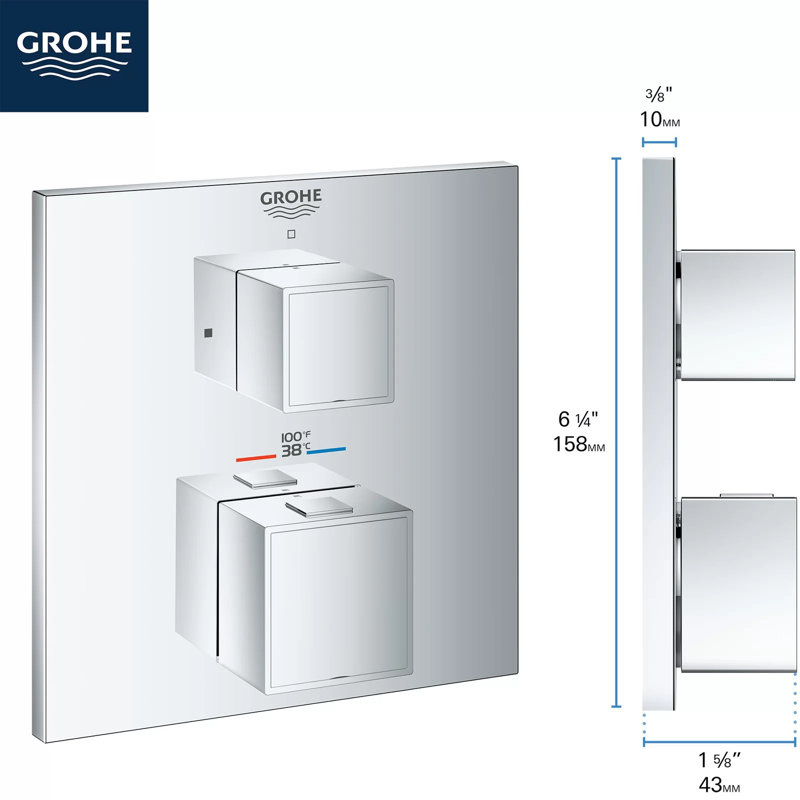 Grohtherm Cube® Dual Function 2-Handle Thermostatic Trim, StarLight Chrome