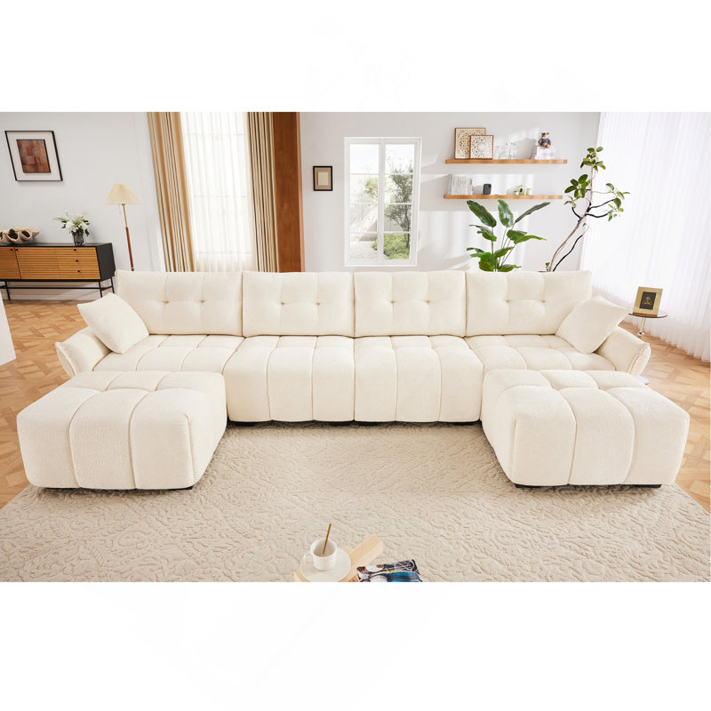 Ensemble de canapé luxueux à 4 places avec repose-pieds, matériaux de qualité supérieure pour divers espaces, Blanc
