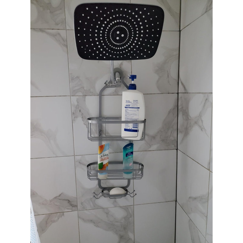 Serviteur de douche suspendu, organisateur de salle de bain à 3 niveaux avec porte-savon, résistant à la rouille (blanc)