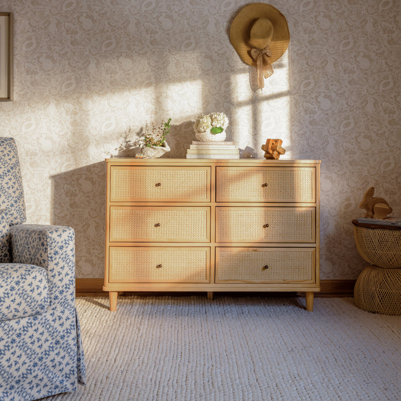 Marin with Cane 6 Drawer Dresser, Honey/ Honey Cane