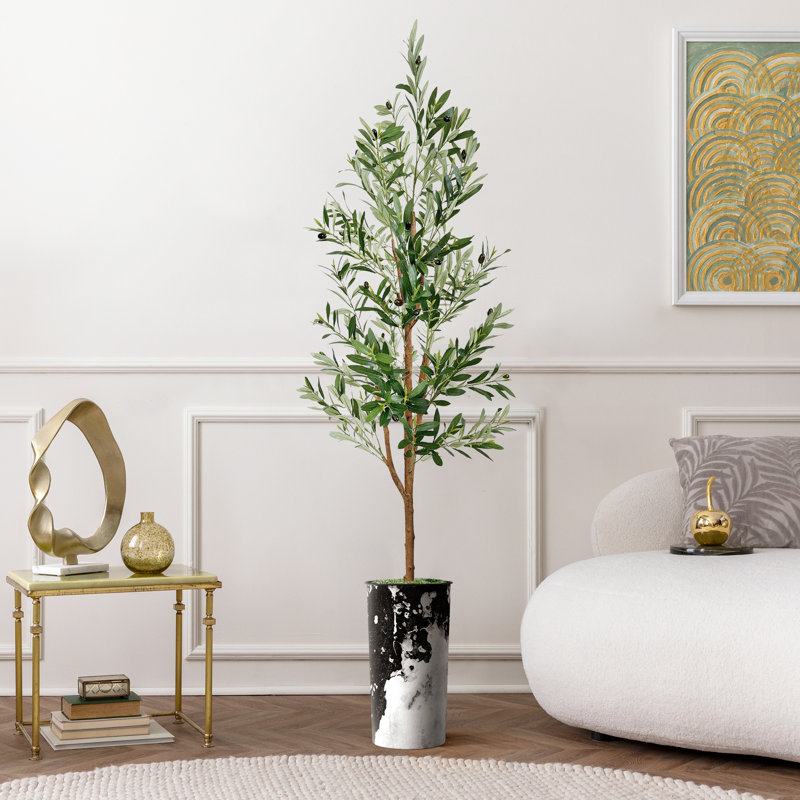 Arbre artificiel dans un pot de fleurs moderne, décoration d'arbre en soie d'olivier artificiel (pot et arbre)