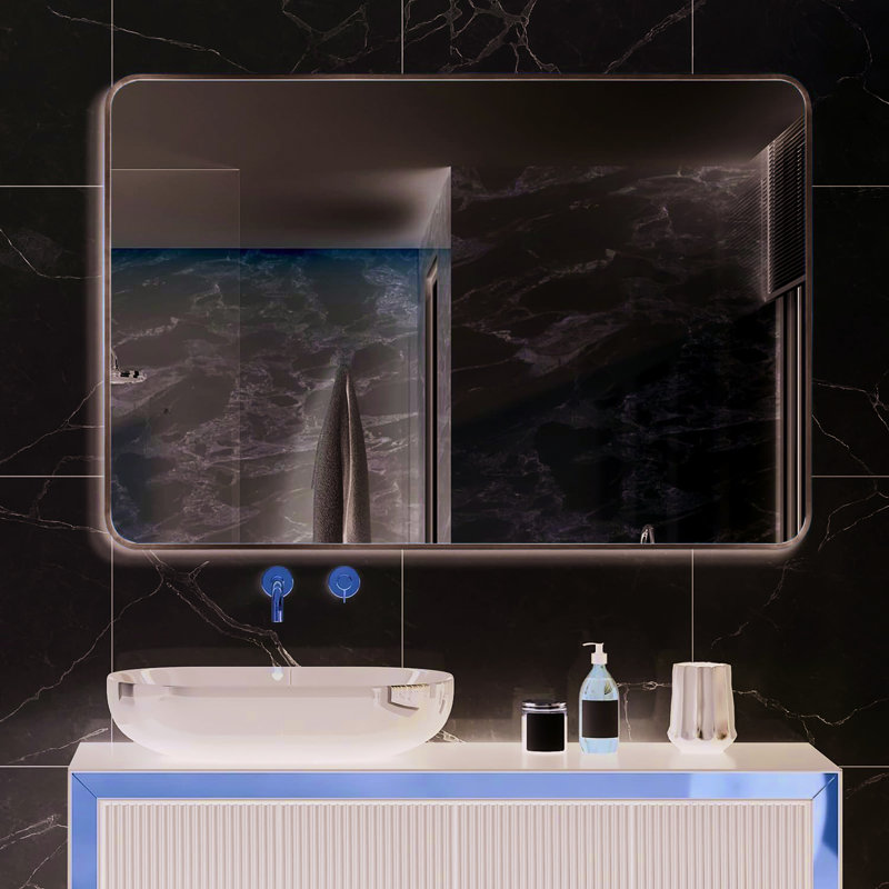 Miroir mural de salle de bain rectangulaire 30 po x 40 po, cadre argenté, verre haute qualité de haute qualité, aluminium rouille, miroir à cadre stable en métal à fixation rapide