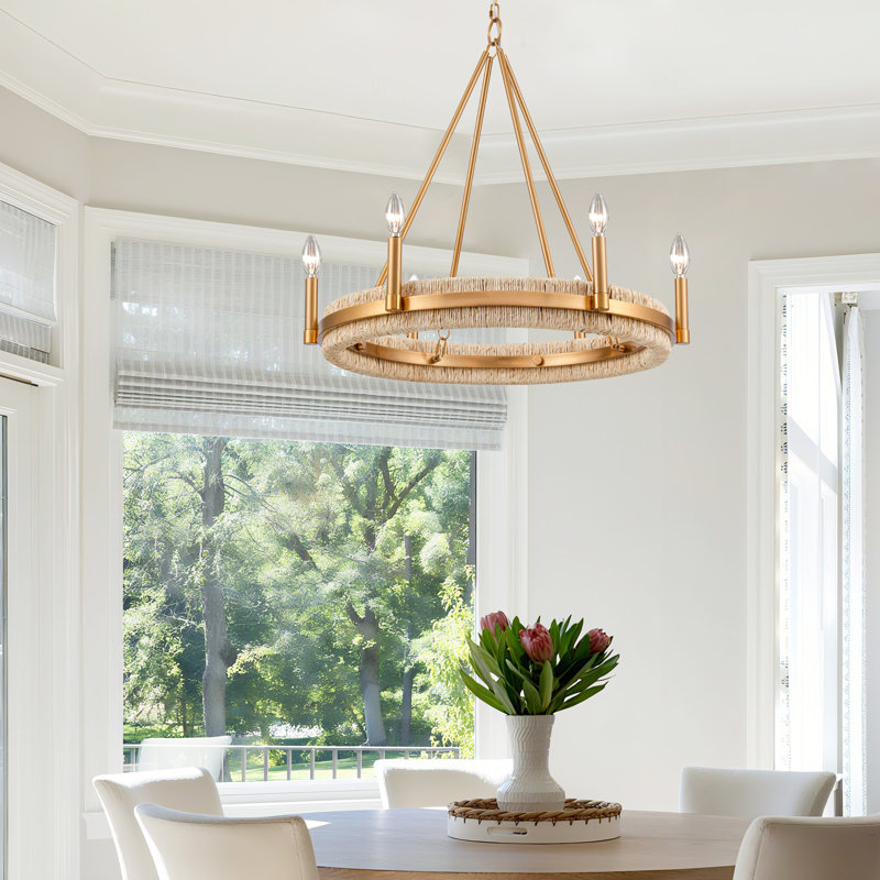  Lustre Manila en laiton avec feuille de maïs naturel, 6, H 27 po x l 29 po x P 29 po