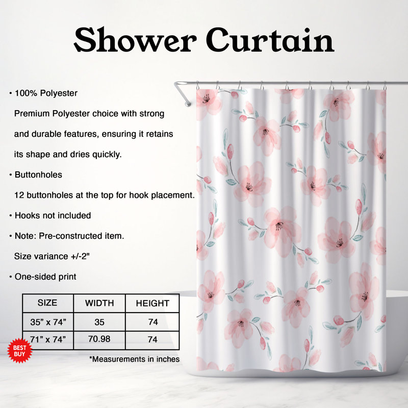 Rideau de douche Cottage 1 pièce Cottage Petal, H 74 po x l 71 po