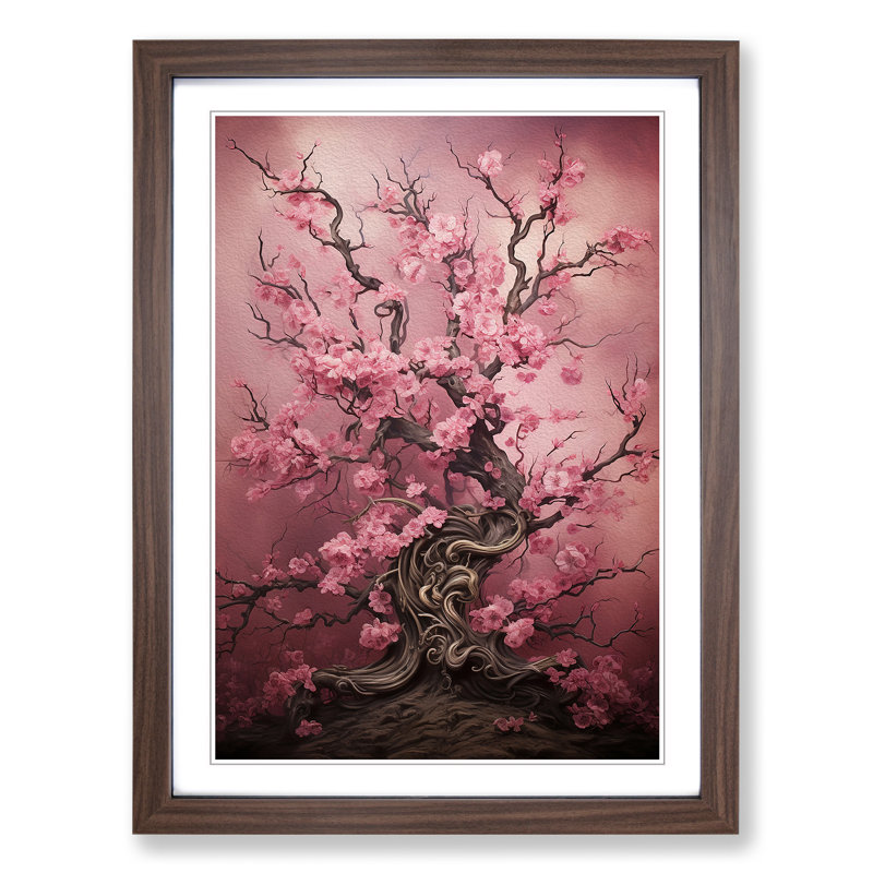 Cherry Blossom Tree Victorian - Single Picture Frame Print on Wood, 34cm H x 25cm W x 2cm D, Walnut Framed