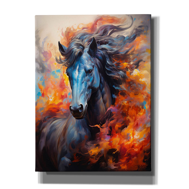 Toile épique «Fire Horse» par Momart, H 54 po x l 40 po x P 1,5 po