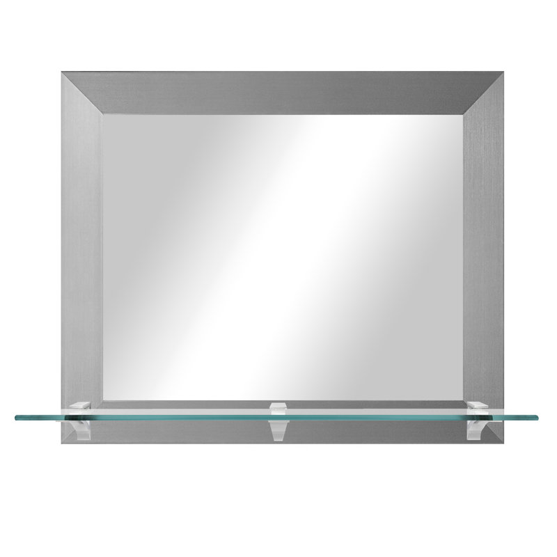 Matsuichi Mirror with Shelves, 21.5" x 25.5", Silver/Silver