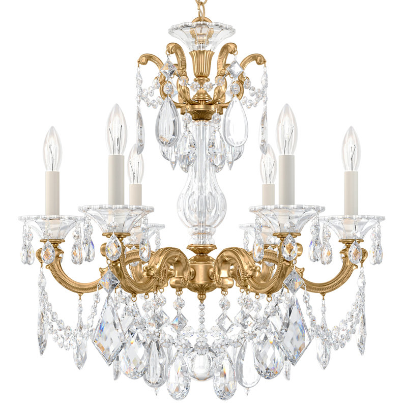 La Scala 6 Light 23in x 25in Chandelier in Parchment Gold with Clear Radiance Crystals, Heirloom Gold, Czech