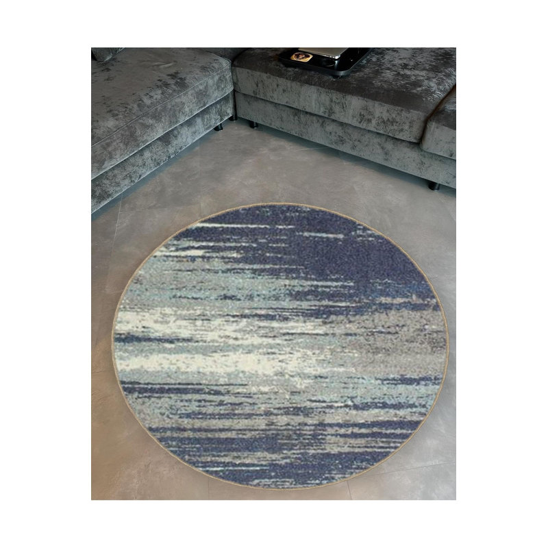 Tapis rond rond à motif abstrait bleu, Sous-tapis rond 2 pi 8 po inclus