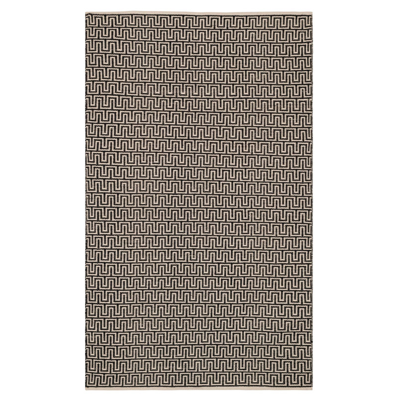 Bradshaw Zipper Black/Ivory Handwoven Cotton Rug, Rectangle 5’ x 8’