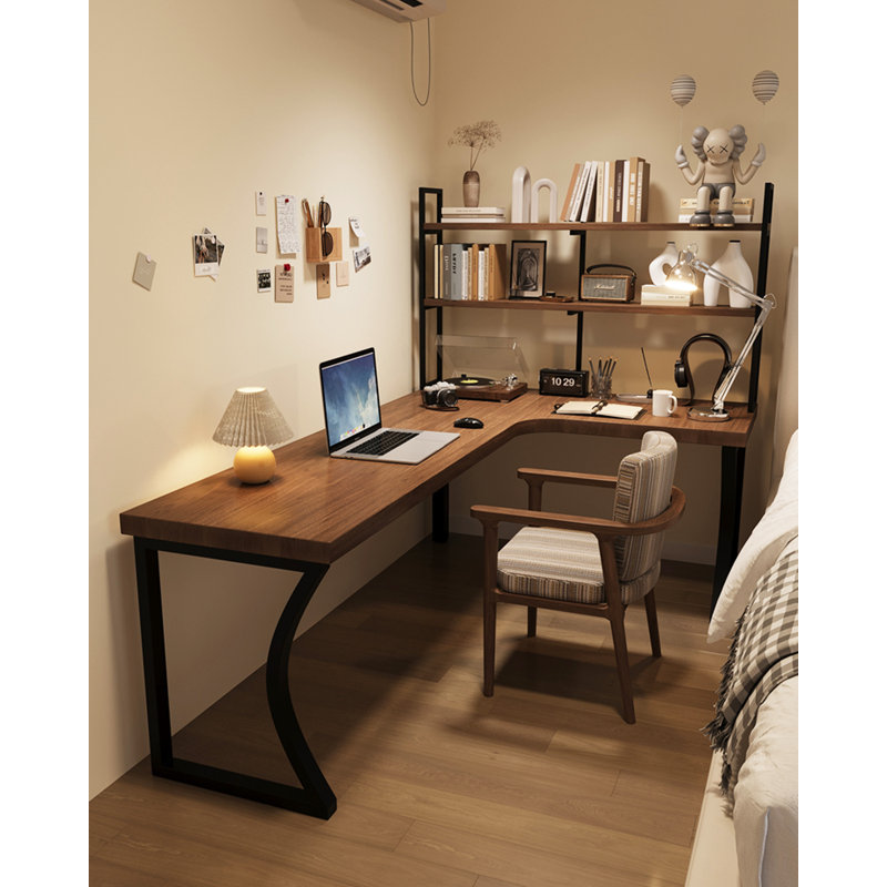 Solid Wood L-Shaped Desk/Computer Desk with Bookshelf, 74.8" H x 55.12" W x 47.24" D