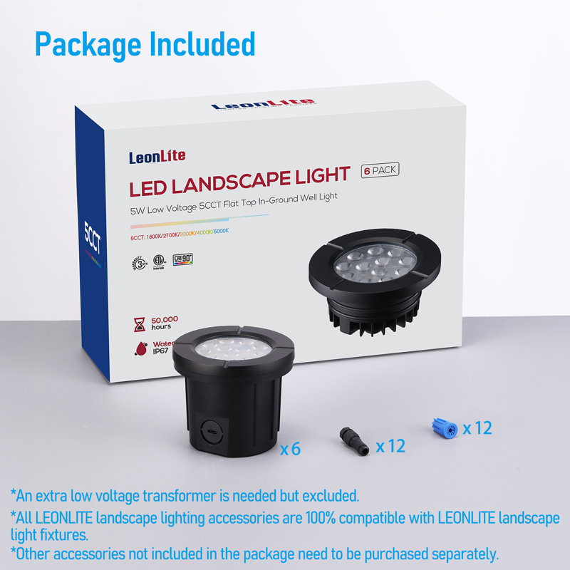 Lumière de puits à DEL basse tension câblée et creusée, 5 W, 1800 W / 2 700 K / 3 000 K / 5 000 K au choix