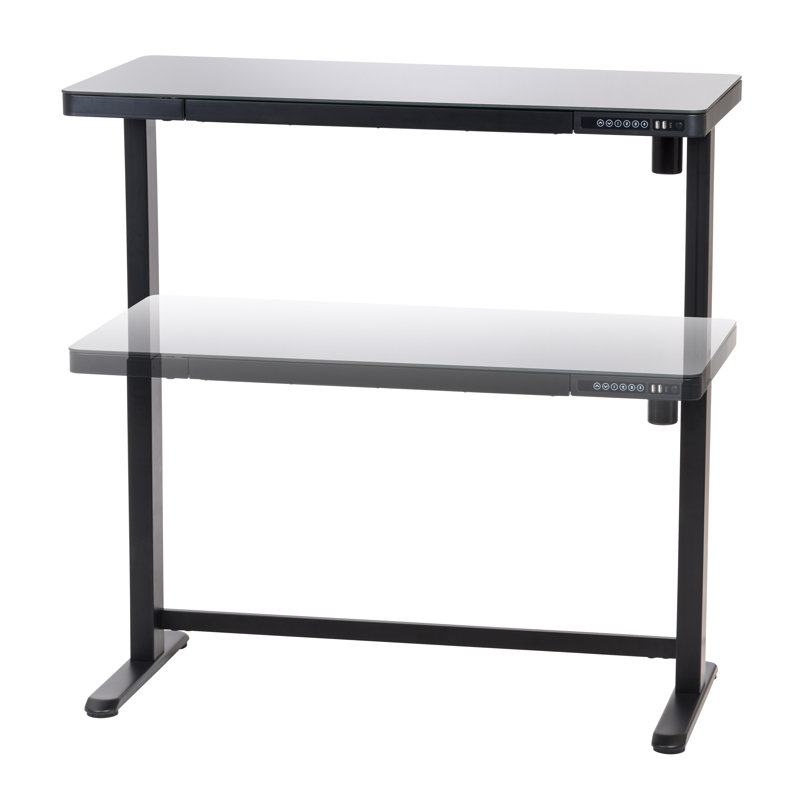 Black Adjustable Glass Top Standing Desk with USB Port