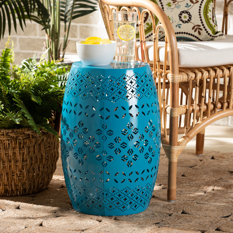 Calderon Metal Side Table in Modern and Contemporary Blue Finish, 18.3'' H X 12.2'' D X 12.2'' W, Blue