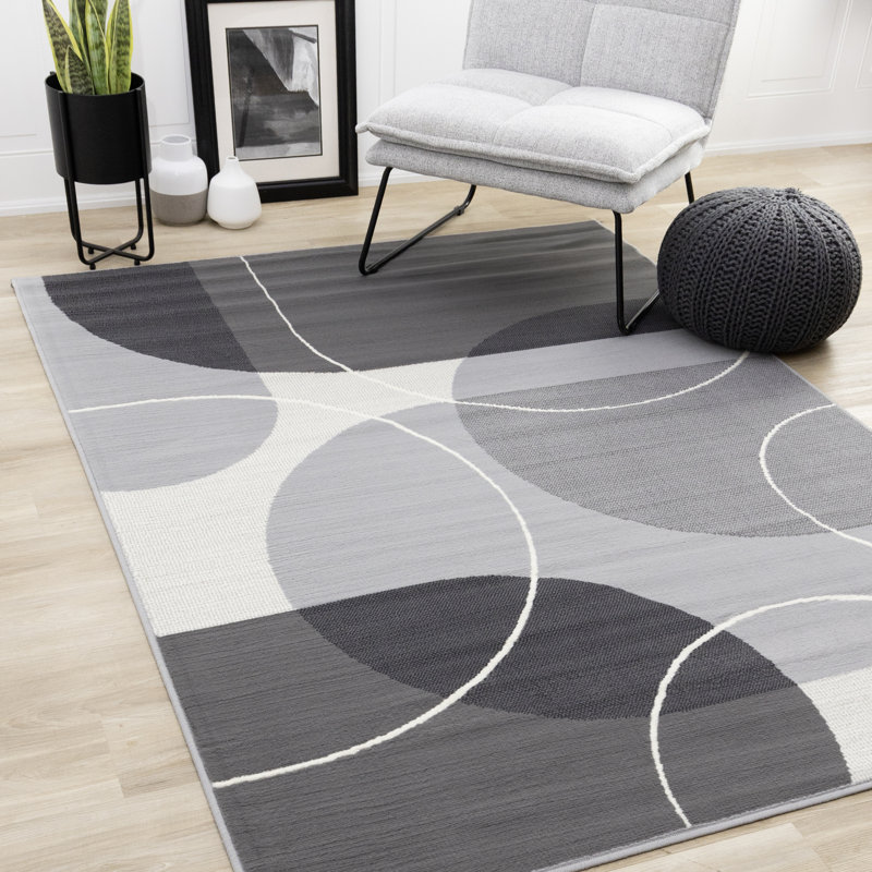 Tapis crème moderne à motif géométrique Fresno, Rectangle 6 pi 7 po x 9 pi 6 po
