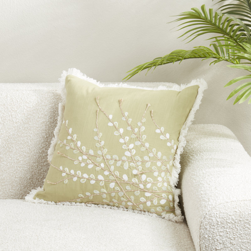 Elegant Embroidered Floral Down Filled Pillow, Green, Duck Down